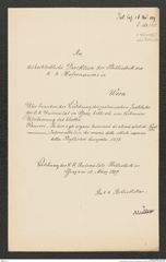 k.k. naturhistorisches Hofmuseum, Intendanzakten 1885-1896 (Hauer), Aktenzahl Z.168/1889, Seite 1